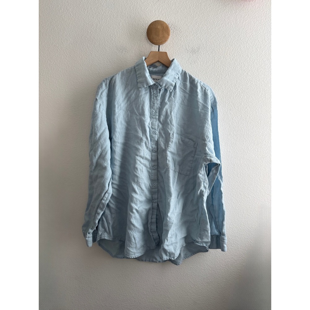 Aexae Blue 100% Linen Long Sleeve Button Down Shirt Oversized Large
